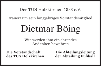 Todesanzeige von Dietmar Böing von MERKUR & TZ