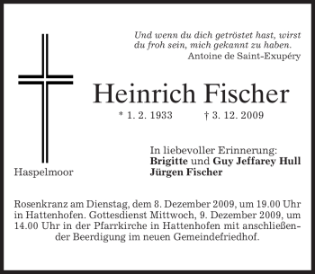 Todesanzeige von Heinrich Fischer von MERKUR & TZ
