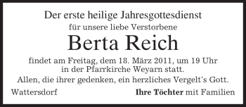 Todesanzeige von Berta Reich von MERKUR & TZ