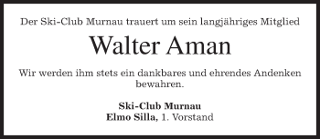 Todesanzeige von Walter Aman von merkurtz