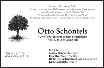 Todesanzeige von Otto Schönfels von MERKUR & TZ