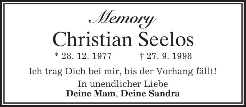  Traueranzeige für Christian Seelos vom 26.09.2009 aus MERKUR & TZ