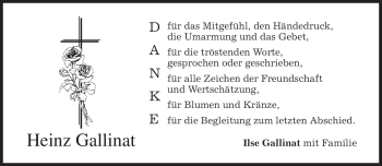 Todesanzeige von Heinz Gallinat von MERKUR & TZ