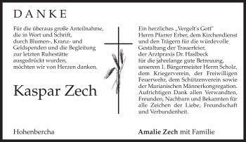 Todesanzeige von Kaspar Zech von MERKUR & TZ