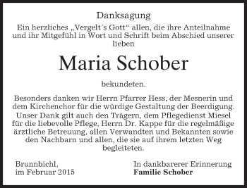 Todesanzeige von Maria Schober von merkurtz