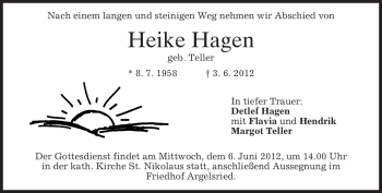 Todesanzeige von Heike Hagen von MERKUR & TZ