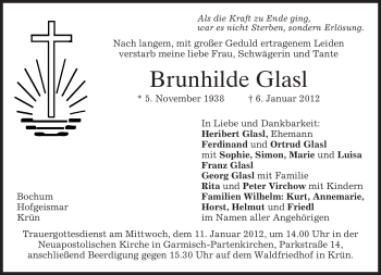 Todesanzeige von Brunhilde Glasl von MERKUR & TZ