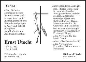 Todesanzeige von Ernst Utecht von MERKUR & TZ