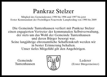 Todesanzeige von Pankraz Stelzer von MERKUR & TZ
