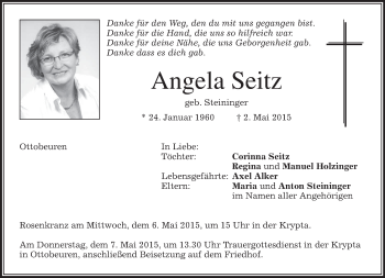 Todesanzeige von Angela Seitz von merkurtz