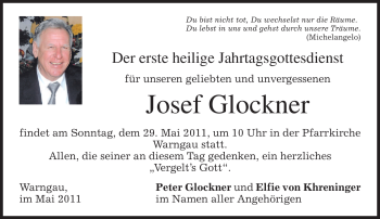 Todesanzeige von Josef Glockner von MERKUR & TZ