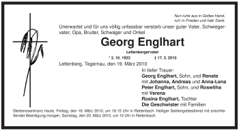 Todesanzeige von Georg Englhart von MERKUR & TZ