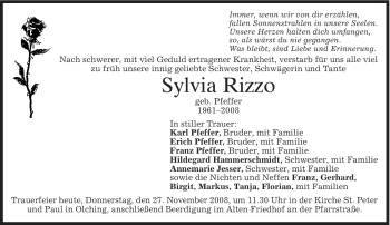 Todesanzeige von Sylvia Rizzo von MERKUR & TZ