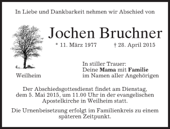 Todesanzeige von Jochen Bruchner von merkurtz