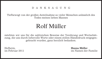 Todesanzeige von Rolf Müller von MERKUR & TZ
