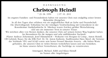 Todesanzeige von Christoph Heindl von MERKUR & TZ