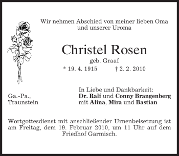 Todesanzeige von Christel Rosen von MERKUR & TZ