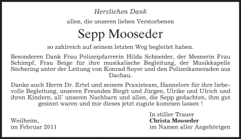 Todesanzeige von Sepp Mooseder von MERKUR & TZ