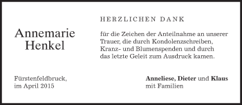 Todesanzeige von Anneliese Henkel von merkurtz