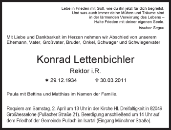 Todesanzeige von Konrad Lettenbichler von MERKUR & TZ