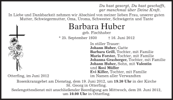 Todesanzeige von Barbara Huber von MERKUR & TZ