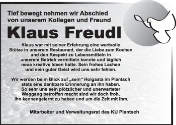 Todesanzeige von Klaus Freudl von merkurtz