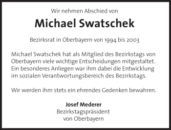 Todesanzeige von Michael Swatschek von MERKUR & TZ