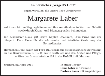 Todesanzeige von Margarete Laber von MERKUR & TZ
