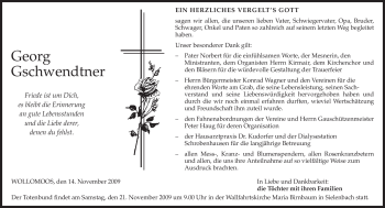 Todesanzeige von Georg Gschwendtner von MERKUR & TZ