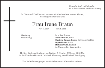 Todesanzeige von Irene Braun 