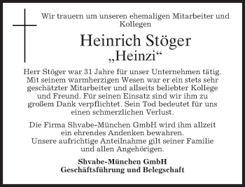 Todesanzeige von Heinrich Stöger 