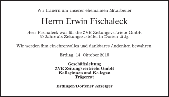 Todesanzeige von Erwin Fischaleck 