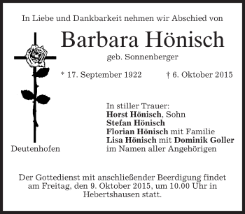 Todesanzeige von Barbara Hönisch 