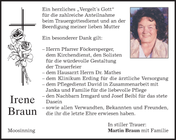 Todesanzeige von Irene Braun 