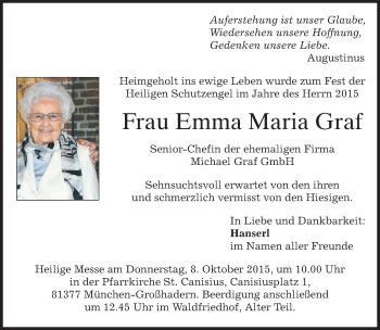 Todesanzeige von Emma Maria Graf 