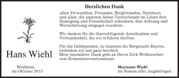 Todesanzeige von Hans Wiehl 