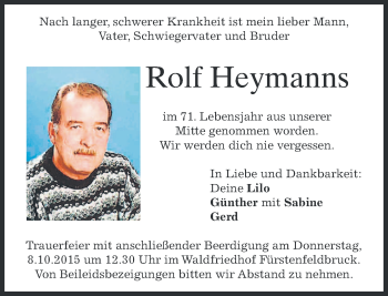 Todesanzeige von Rolf Heymanns 