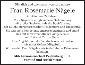 Todesanzeige von Rosemarie Nägele 