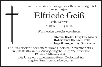 Todesanzeige von Elfriede Geiß 