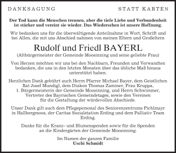 Todesanzeige von Rudolf und Friedl Bayerl 
