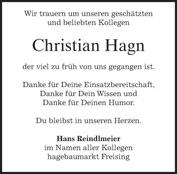 Todesanzeige von Christian Hagn 