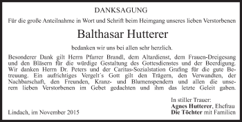 Todesanzeige von Balthasar Hutterer 