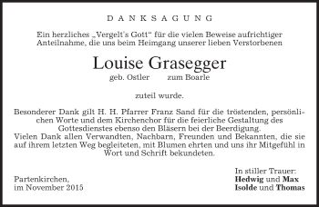 Todesanzeige von Louise Grasegger 