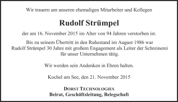 Todesanzeige von Rudolf Strümpel 