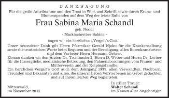 Todesanzeige von Sabina Maria Schandl 