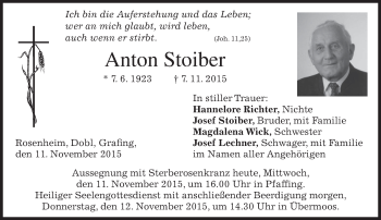 Todesanzeige von Anton Stoiber 