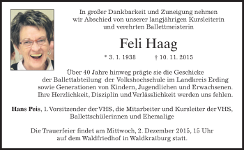 Todesanzeige von Feli Haag 