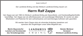 Todesanzeige von Ralf Zappe 