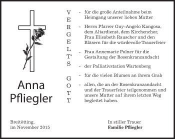 Todesanzeige von Anna Pliegler 