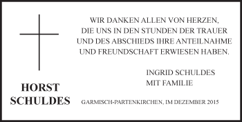 Todesanzeige von Horst Schuldes 